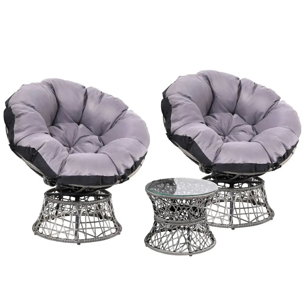 Outdoor wicker papasan chairs x2 with table - rotund pe-wicker chair set