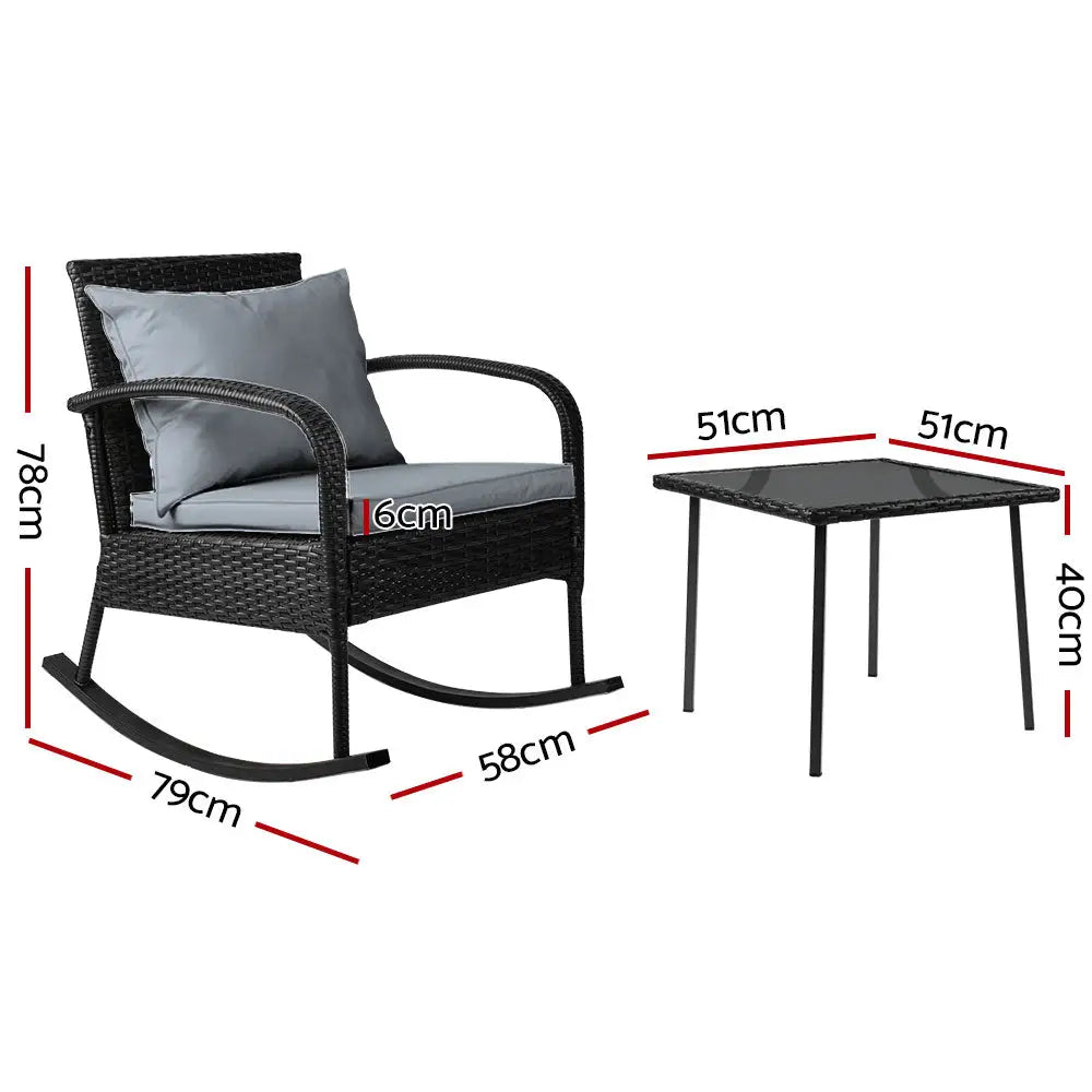 Dimensions of gardeon outdoor wicker rocking chair and table with tempered glass and powder-coated steel