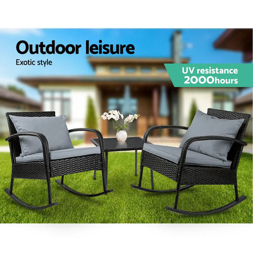 Gardeon outdoor rocking set with cushions - black