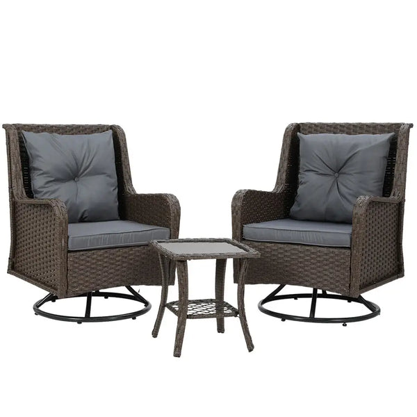 Gardeon outdoor wicker furniture set with swivel chairs and coffee table