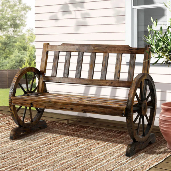 Gardeon outdoor wooden garden wagon bench seat - brown with plant on side