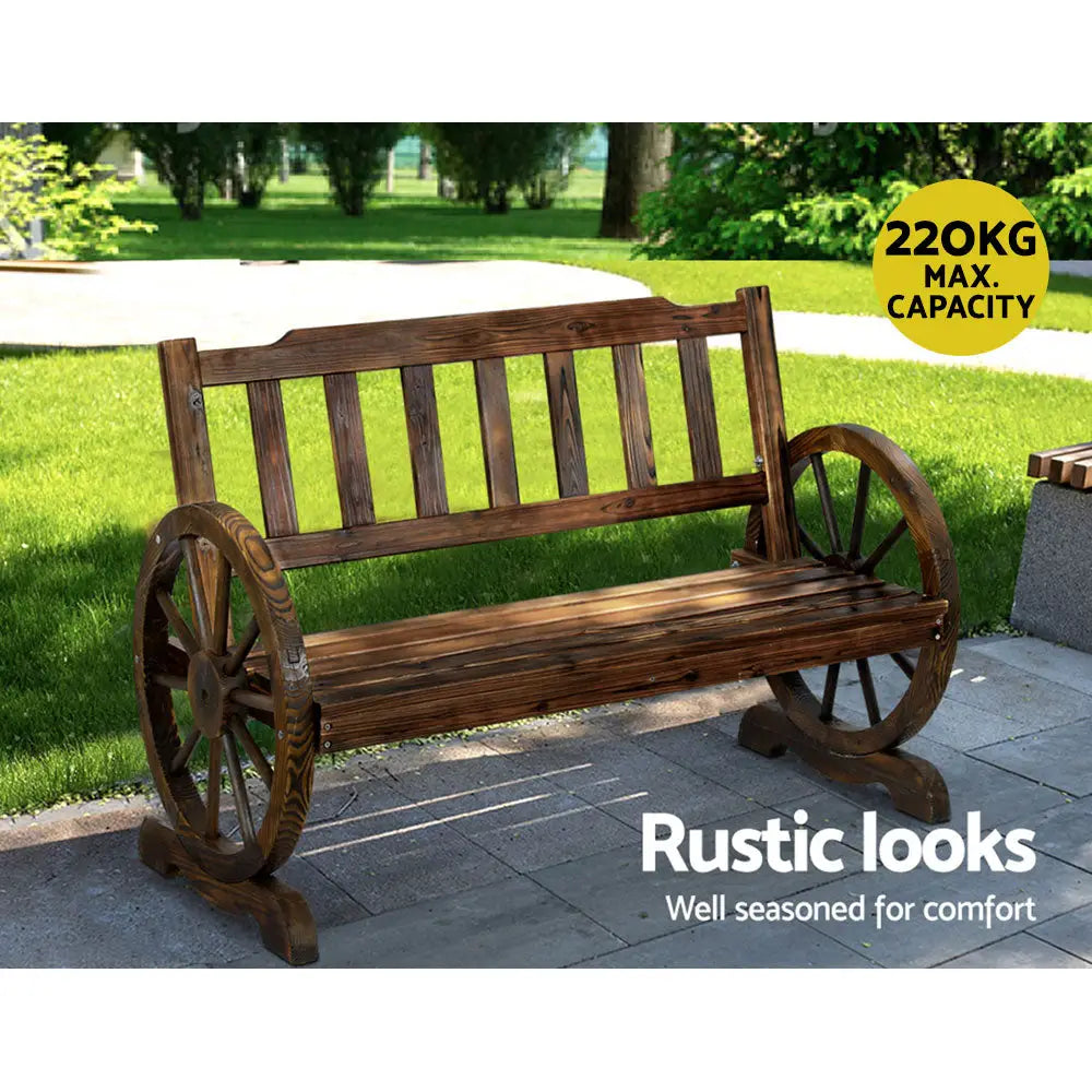 Gardeon outdoor wooden garden wagon bench seat with wheels - brown