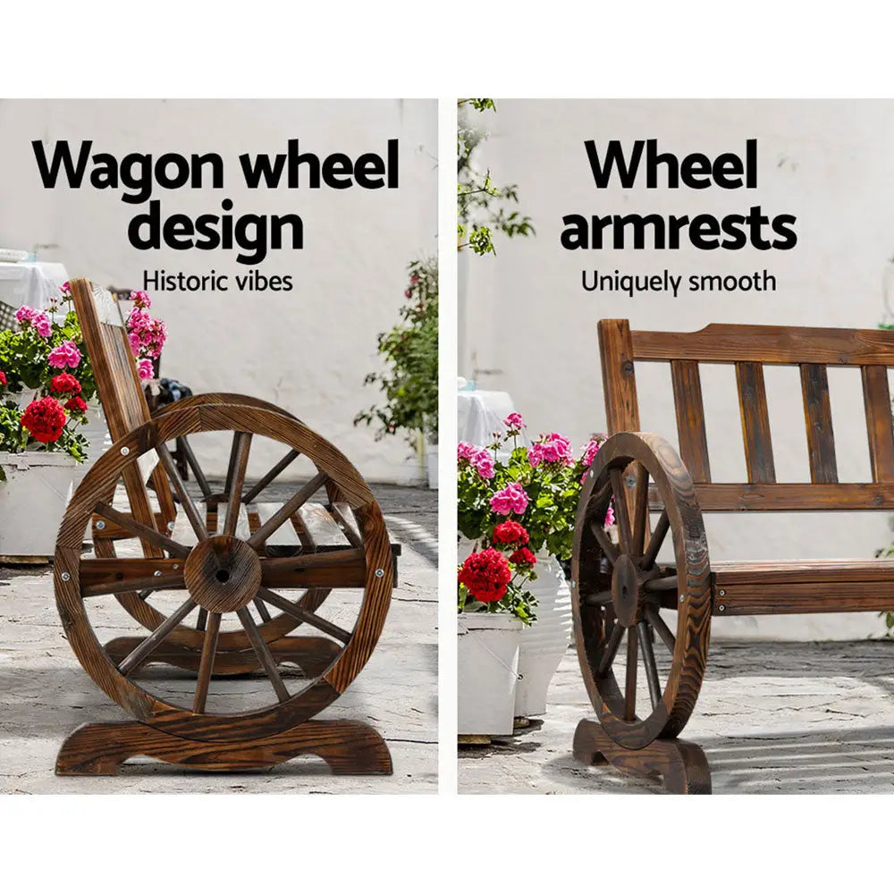 Gardeon outdoor wooden garden wagon bench seat with wheel - brown