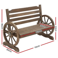 Gardeon teak outdoor wooden bench with wagon wheel