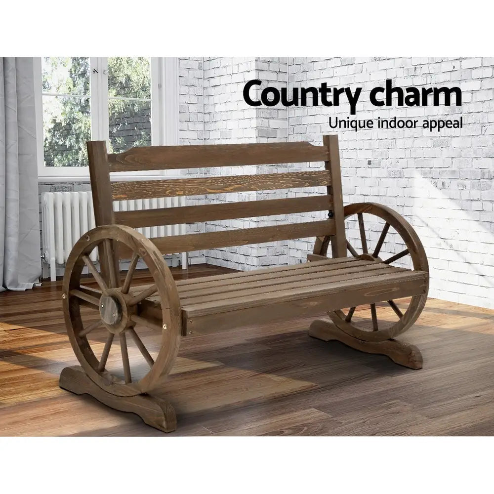 Gardeon outdoor teak wagon wheels bench seat