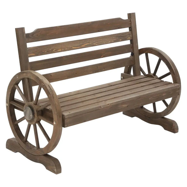 Gardeon outdoor wooden garden wagon bench seat with wheels in teak
