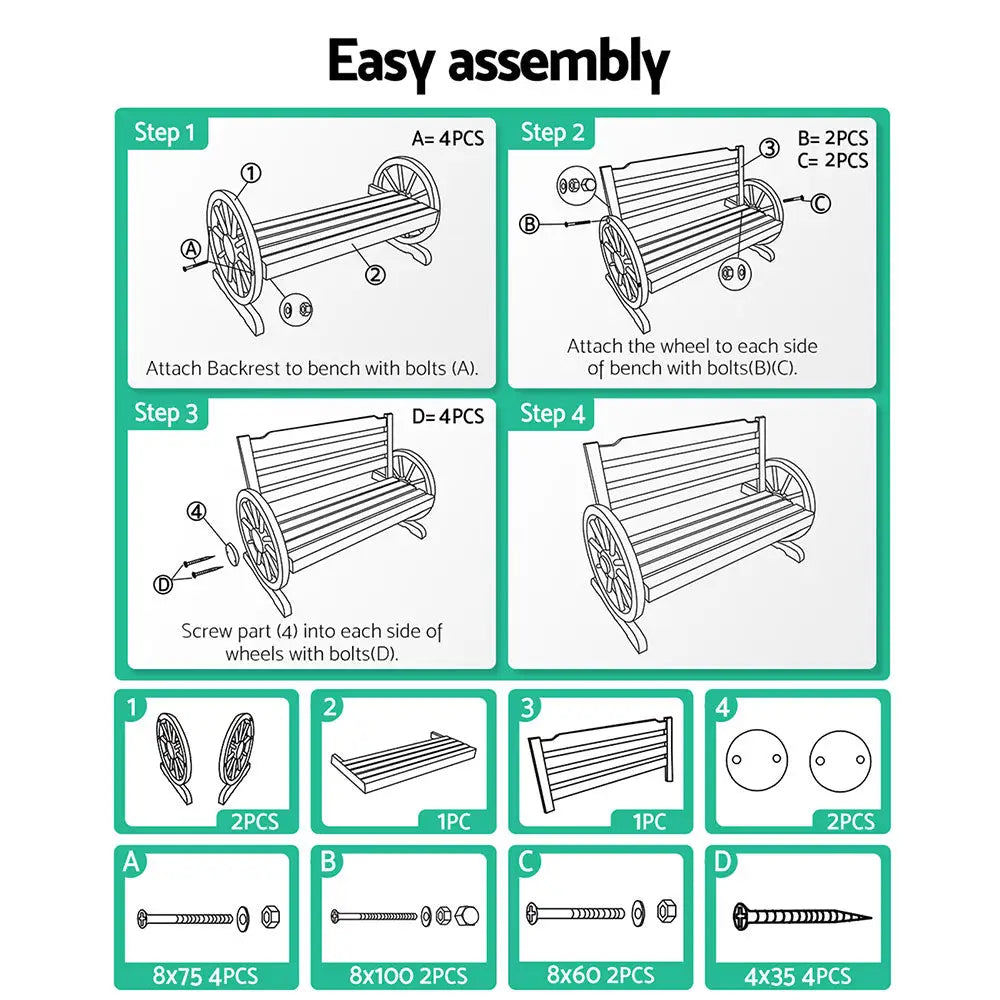 Gardeon outdoor wooden garden wagon bench seat assembly instructions