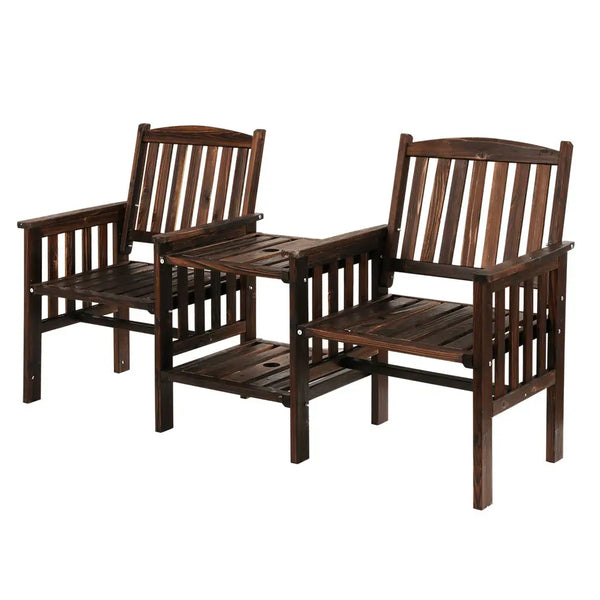 Gardeon outdoor wooden loveseat table chairs patio - set of three wooden chairs