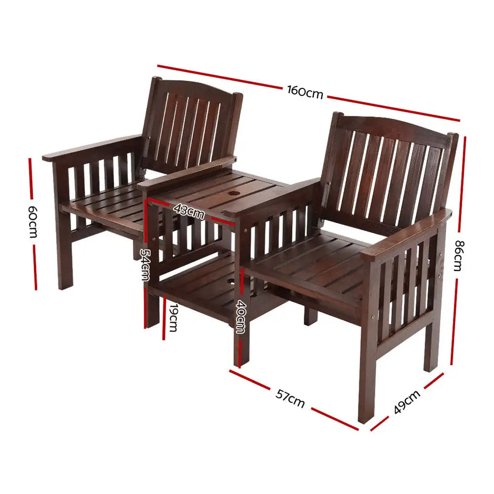 Gardeon outdoor wooden loveseat table chairs patio - two seater wooden garden furniture set