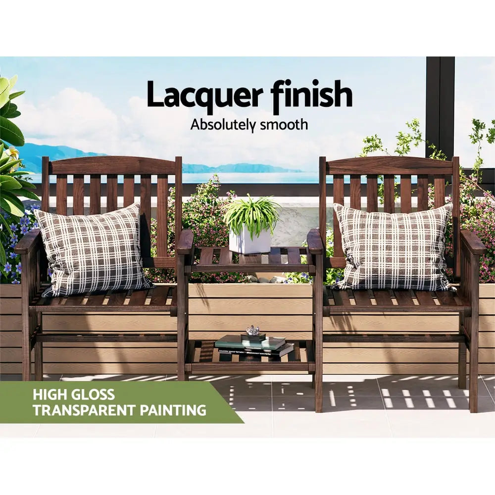 Gardeon outdoor wooden loveseat with two integrated armchairs and cushions