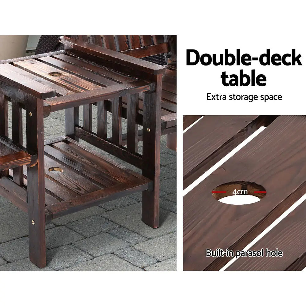 Gardeon outdoor wooden loveseat table chairs patio with integrated armchairs and table hole