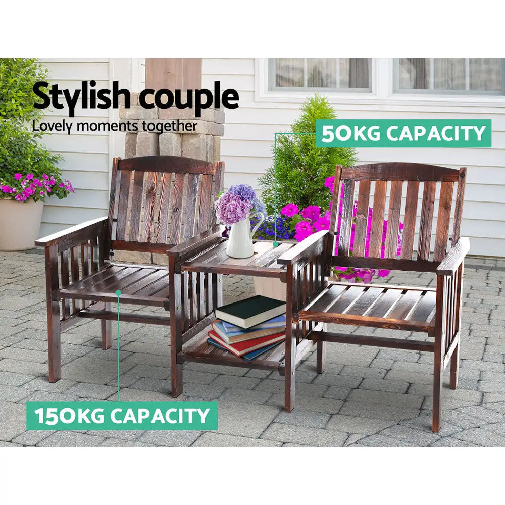 Gardeon outdoor wooden loveseat table chairs patio with two integrated armchairs and a book