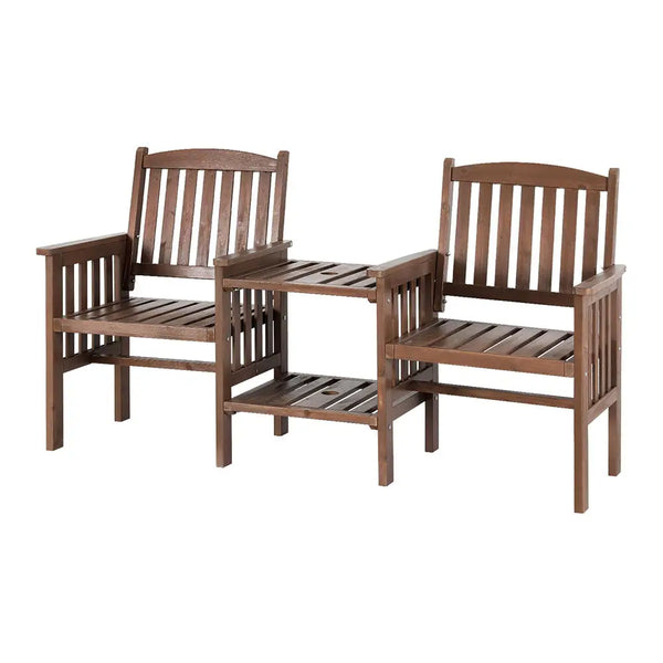 Gardeon outdoor wooden tete-a-tete set with two integrated armchairs