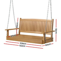 Gardeon porch swing chair with chain wooden bench 2 seat - teak 5