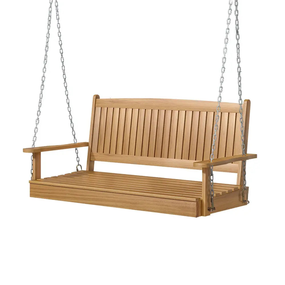 Gardeon porch swing chair with chain wooden bench 2 seat - teak 1