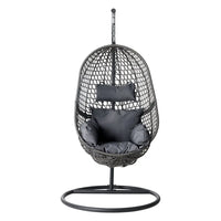 Gardeon rattan pod swing chair with stand and cushion - black/grey, a perfect addition to any room with hanging chair
