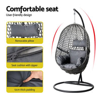 Gardeon rattan pod swing chair with cushion - outdoor steel frame swing chair
