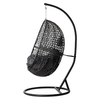 Gardeon rattan pod swing chair with steel frame and cushion - black/grey