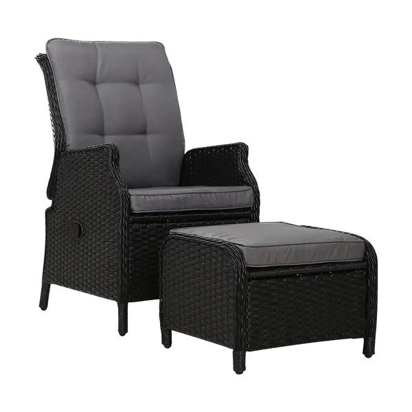 Gardeon wicker recliner chair with ottoman for outdoor lounging