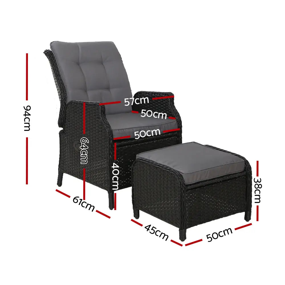 Gardeon wicker recliner chair with ottoman dimensions