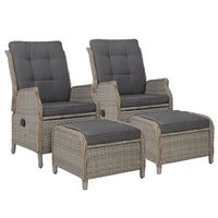 Gardeon recliner chair sun lounge wicker adjustable with ottoman x 2, two oversized recliners with matching ottomans