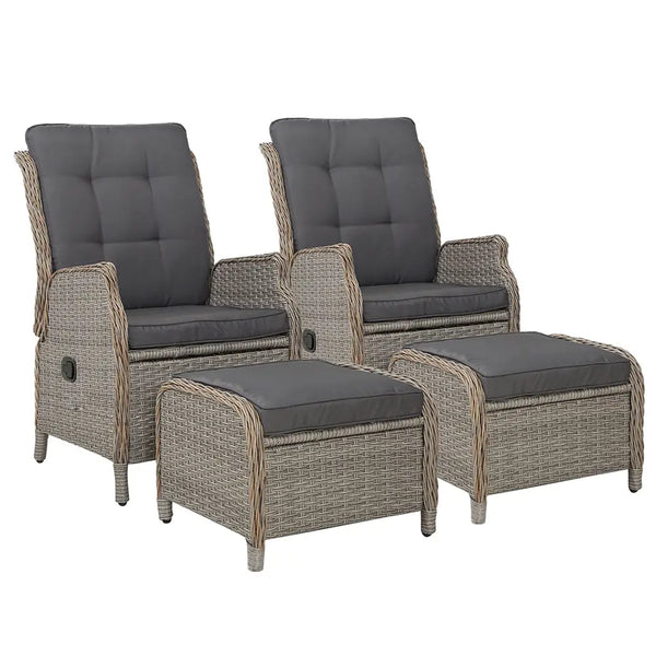 Gardeon recliner chair sun lounge wicker adjustable with ottoman x 2, two oversized recliners with matching ottomans