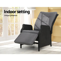 Gardeon wicker recliner chair with grey seat