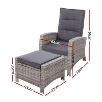 Gardeon wicker recliner chair outdoor lounger with ottoman dimensions