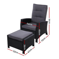 Dimensions of gardeon wicker recliner chair with ottoman