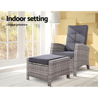 Gardeon wicker recliner chair and ottoman set - close up in room