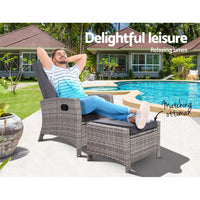 Gardeon wicker recliner chair set with ottoman by the pool
