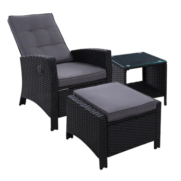 Gardeon elegant wicker recliner chair with ottoman and table