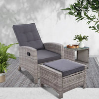 Gardeon elegant wicker recliner chair with matching ottoman