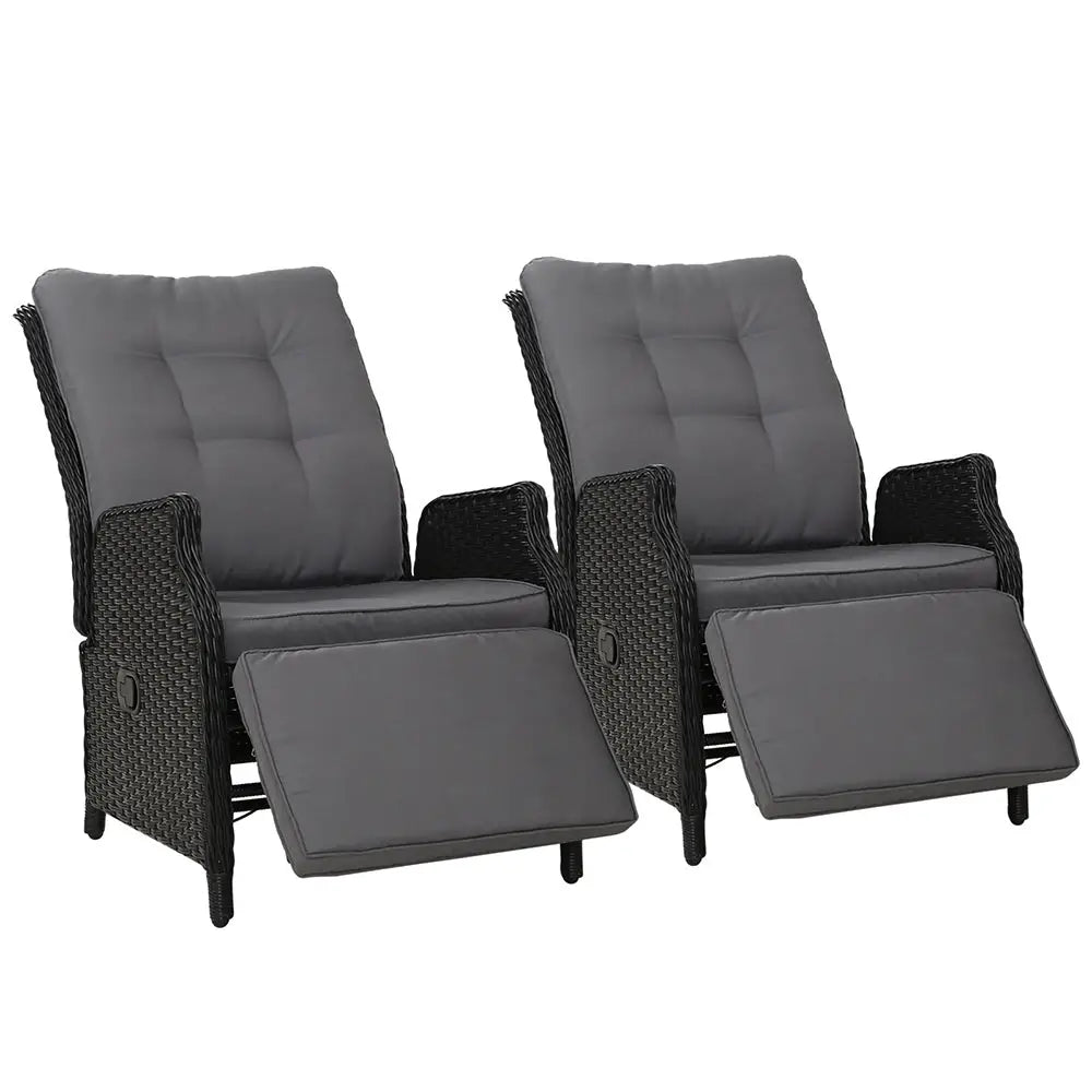 Gardeon wicker recliner chairs with grey cushions