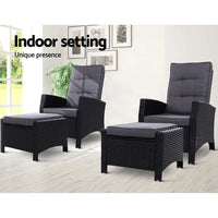 Gardeon wicker recliner chairs outdoor furniture set - black