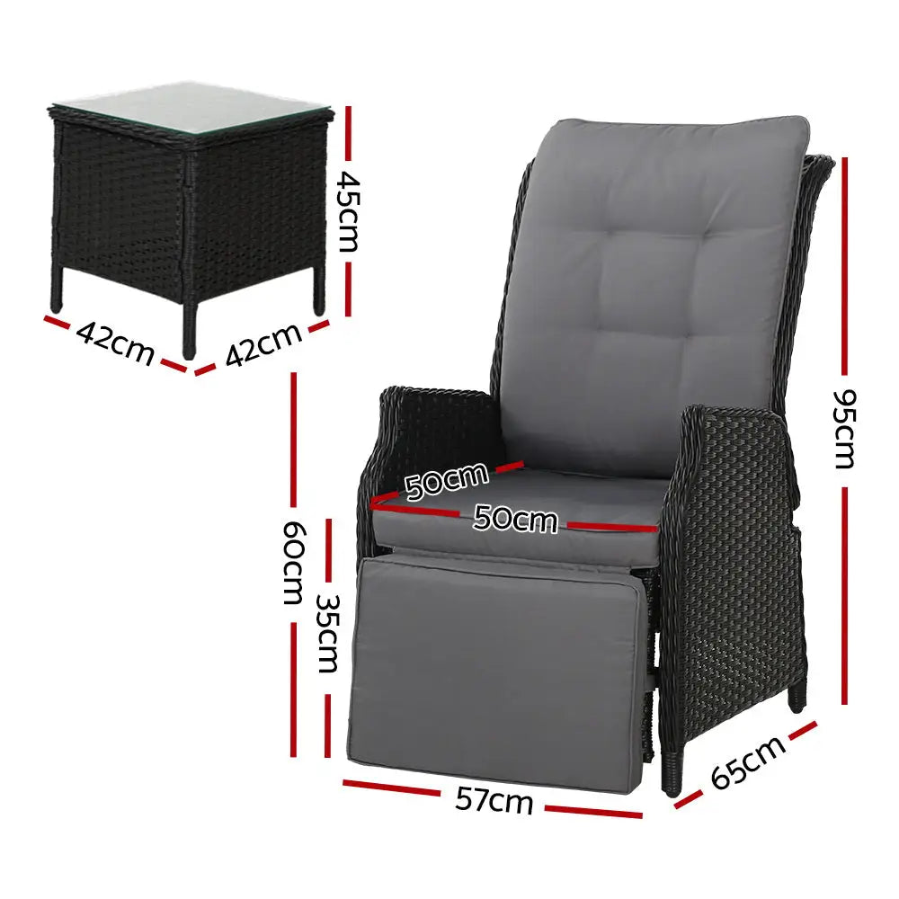 Gardeon wicker recliner set - black dimensions