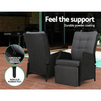 Gardeon wicker recliner set with black cushion and cover