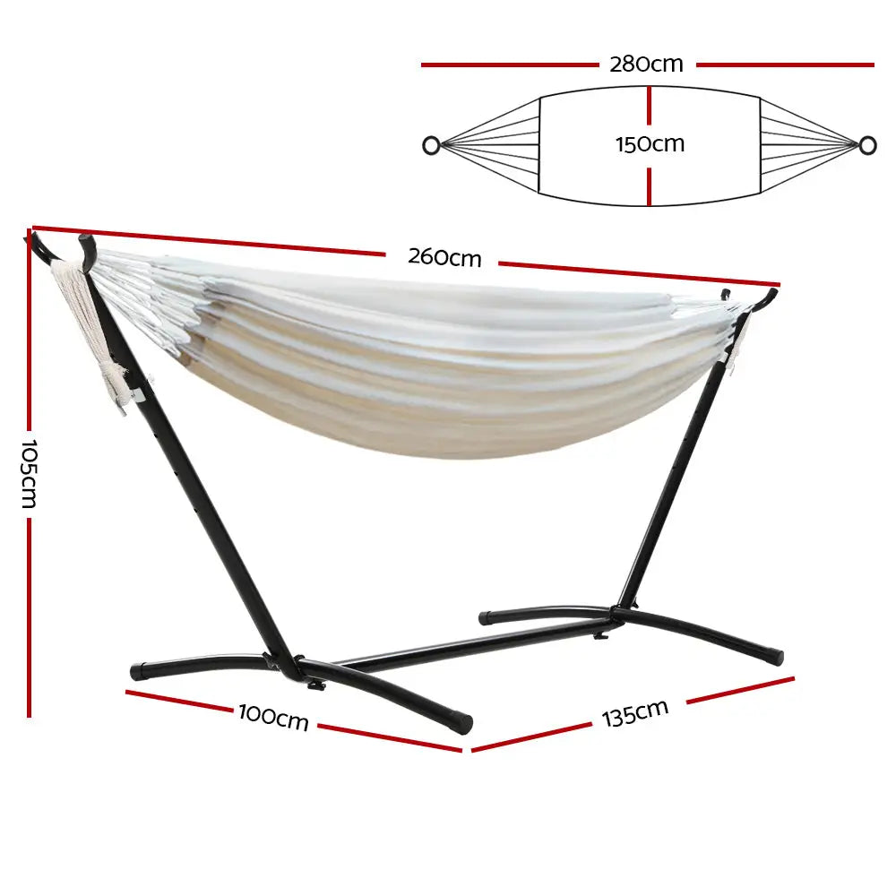 Gardeon single hammock bed with steel stand and size diagram
