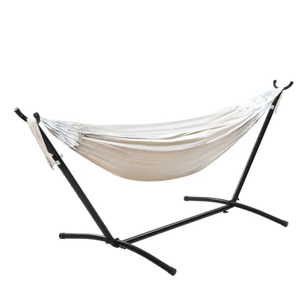 Gardeon single hammock bed with steel stand - cream, sturdy steel stand hammock on white background
