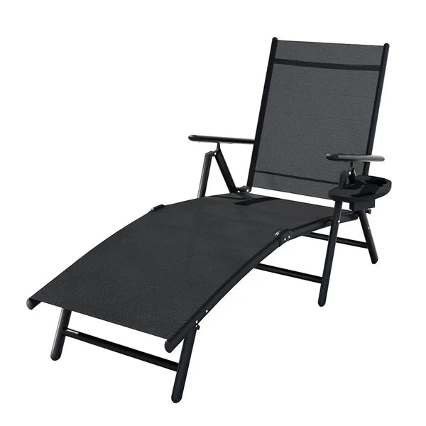 Gardeon sun lounger outdoor aluminium chair in black with table