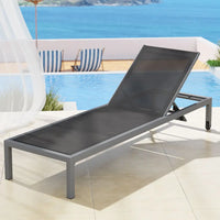 Gardeon sun lounge outdoor aluminium folding with wheels - dark grey 7