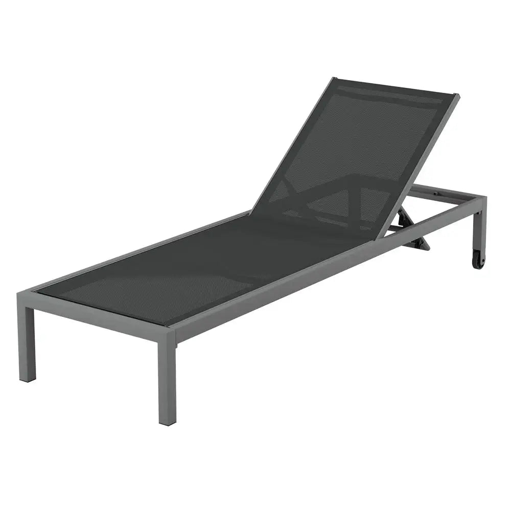 Gardeon sun lounge outdoor aluminium folding with wheels - dark grey 1