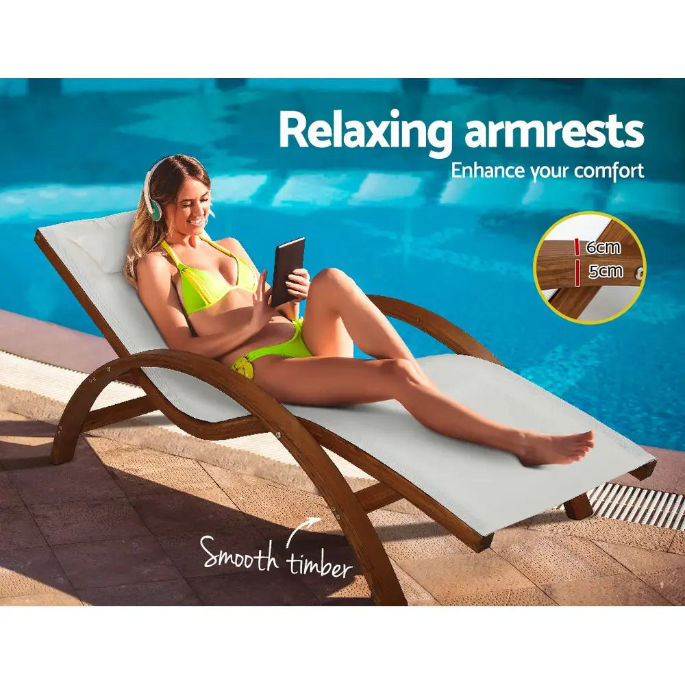 Gardeon sun lounge outdoor timber armchair - cream 2