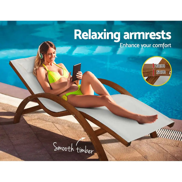 Gardeon sun lounge outdoor timber armchair - cream 2