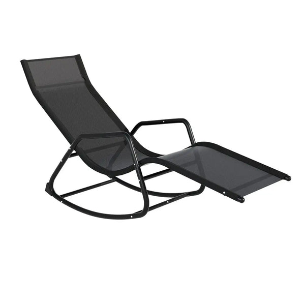 Gardeon rocking lounge chair with black cushion - textilene fabric