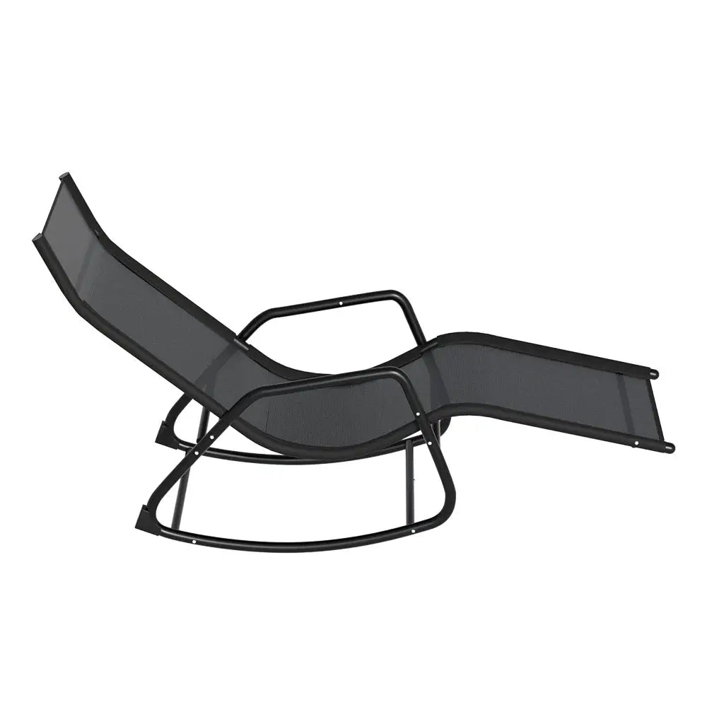 Gardeon sun lounge rocking chair outdoor in black with textilene fabric