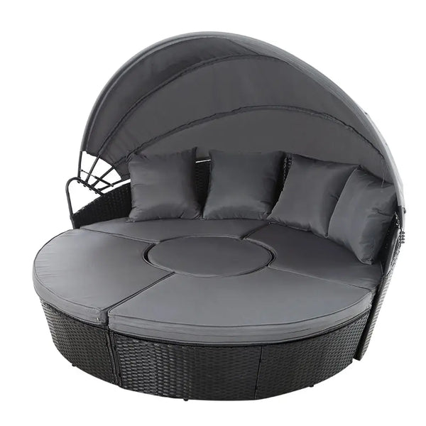 Gardeon sun lounge setting wicker day bed with canopy and grey seat cushion