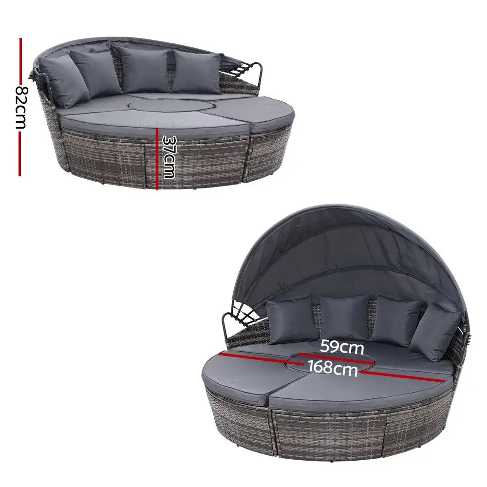 Gardeon sun lounge setting wicker day bed with grey seat cushion dimensions