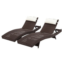 Gardeon sun lounge wicker outdoor adjustable x 2 - brown wicker sun lounge chairs