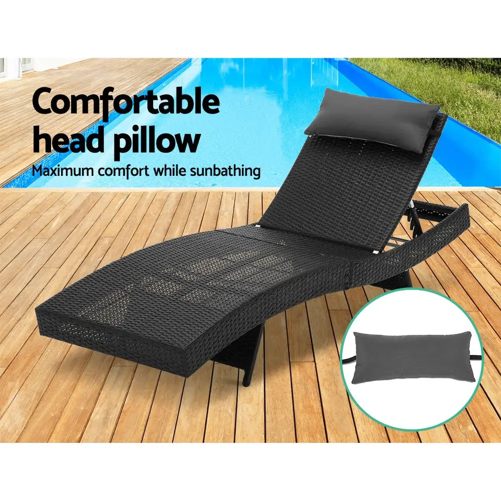 Gardeon sun lounge wicker outdoor adjustable x 2 by a swimming pool